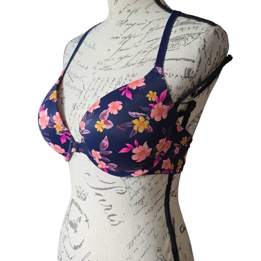 Pink Victoria's Secret Women's Size 36C Navy Pink Floral Padded Front Close Bra - Picture 4 of 5